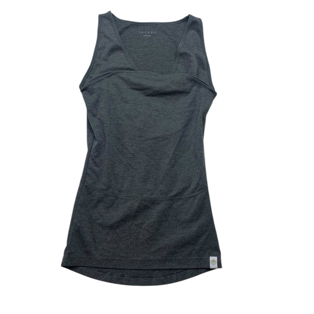 Lalabu size medium infant cradle tank gray snugg wearing baby postpartum